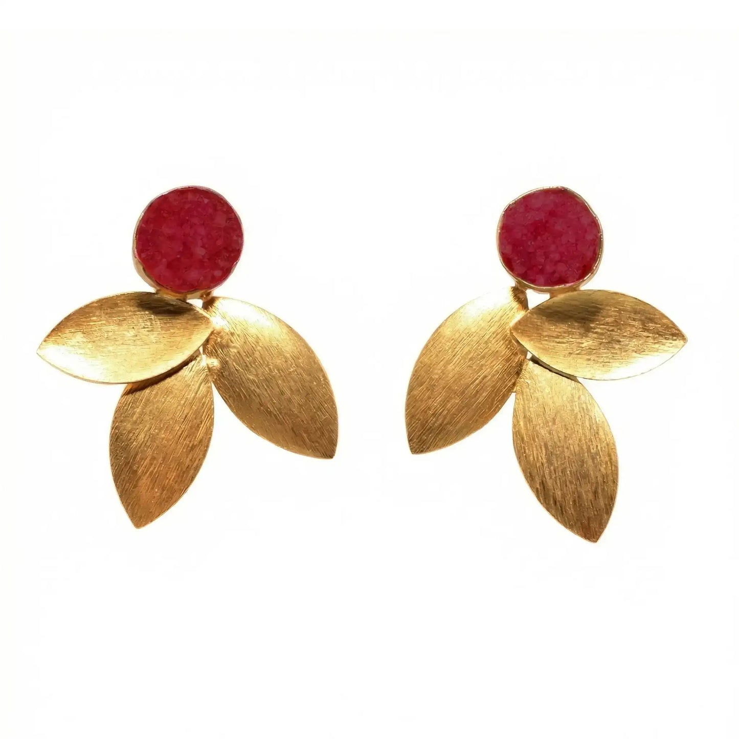 Linen Earrings with Burgundy and Pink Druzy