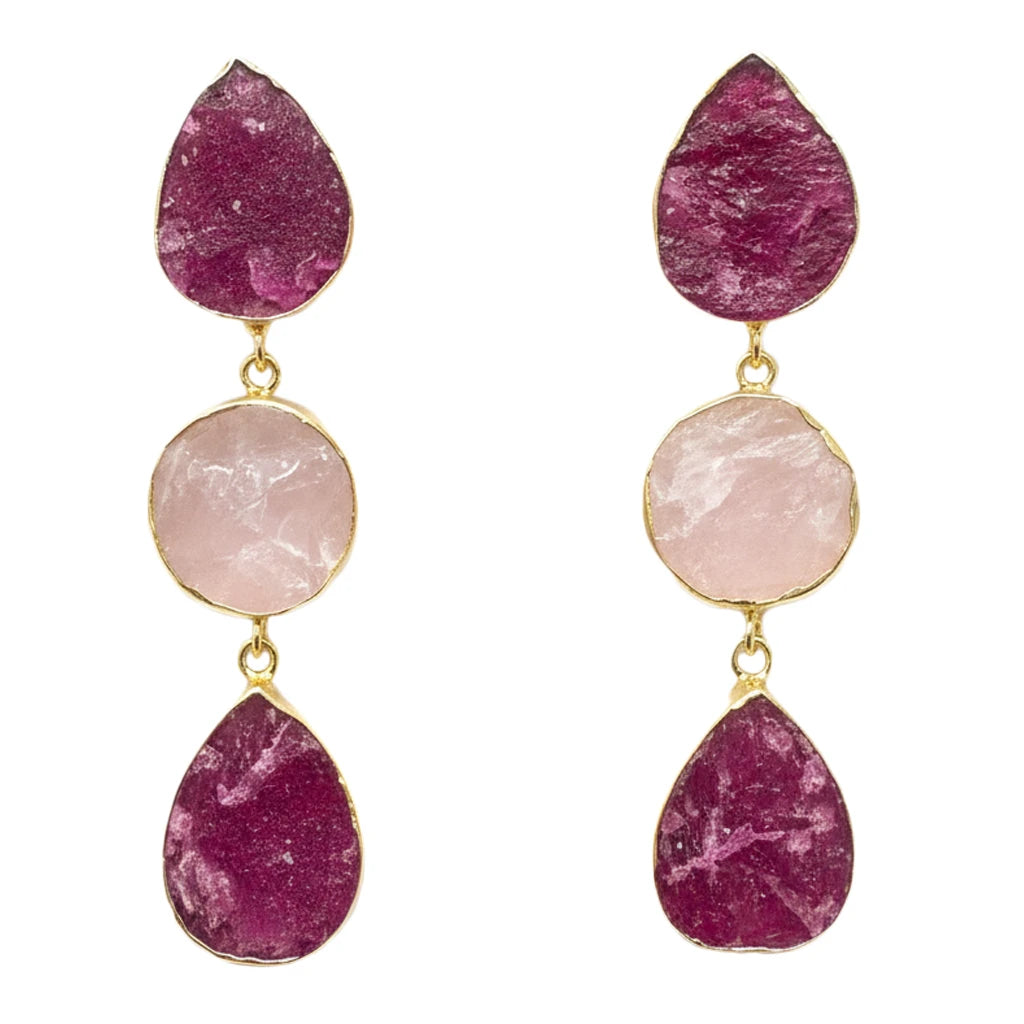 Pendientes Mademoiselle Ed. Limitada Rough Rubí rosado y Rosa Cuarzo