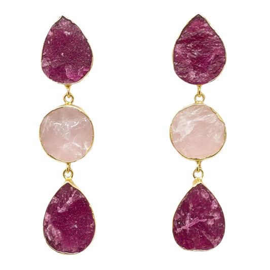 Pendientes Mademoiselle Ed. Limitada Rough Rubí rosado y Rosa Cuarzo