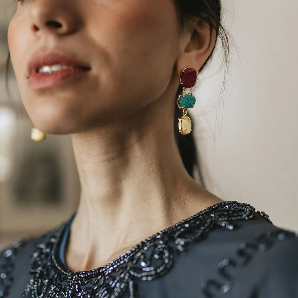 Pendientes Martis Rubí, Turquesa y Amarillo