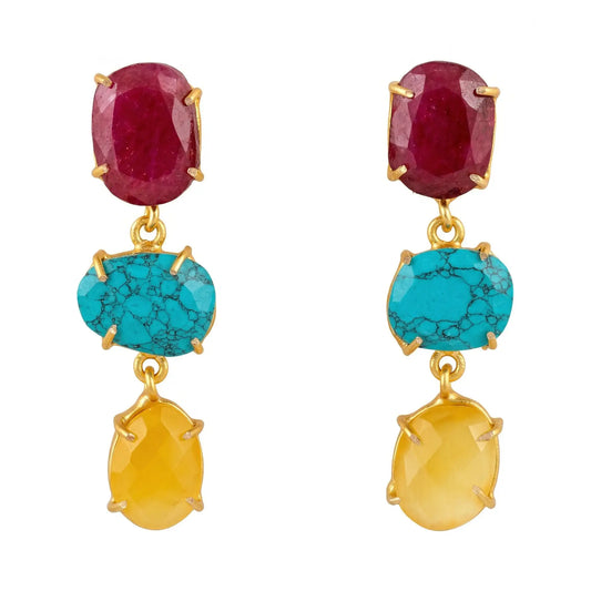 Pendientes Martis Rubí, Turquesa y Amarillo