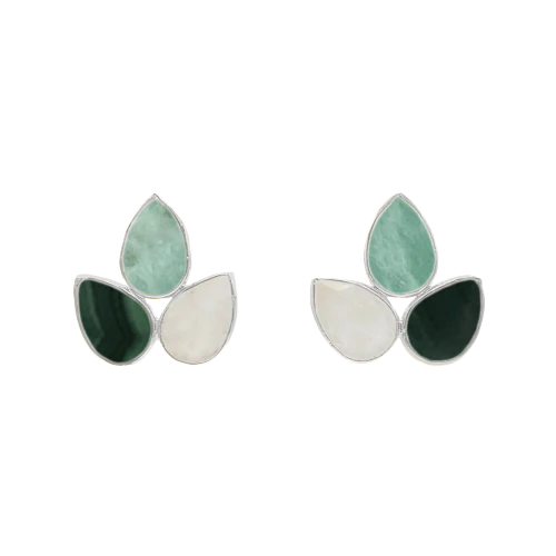 Mini Yoga Earrings Limited Edition Silver Amazonite, Moonstone and Malachite Green