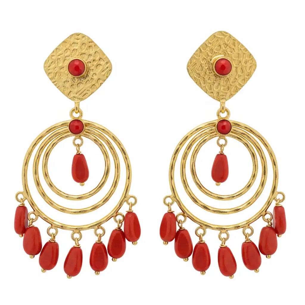 Red and White Wave Earrings