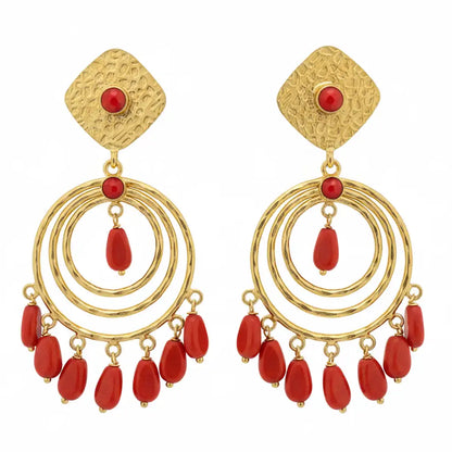 Red and White Wave Earrings