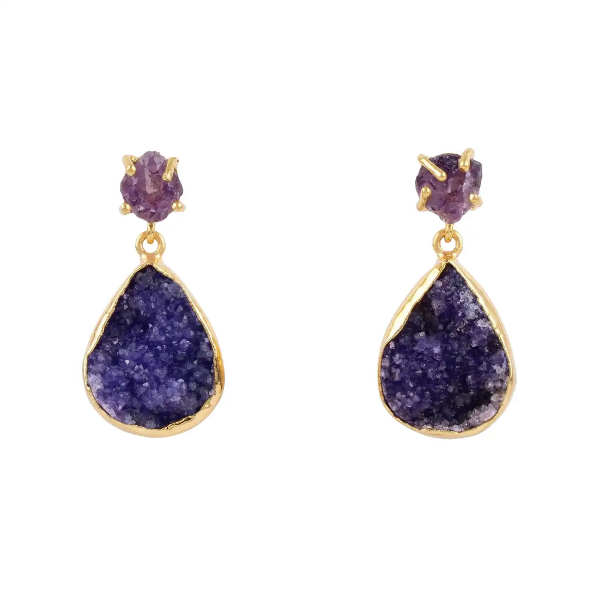 Pendientes Rubor Rough Morado y Drusa Azul oscuro