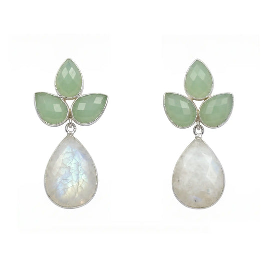Pendientes Sauce Ed. Limitada Plata Verde Claro y Piedra Lunar