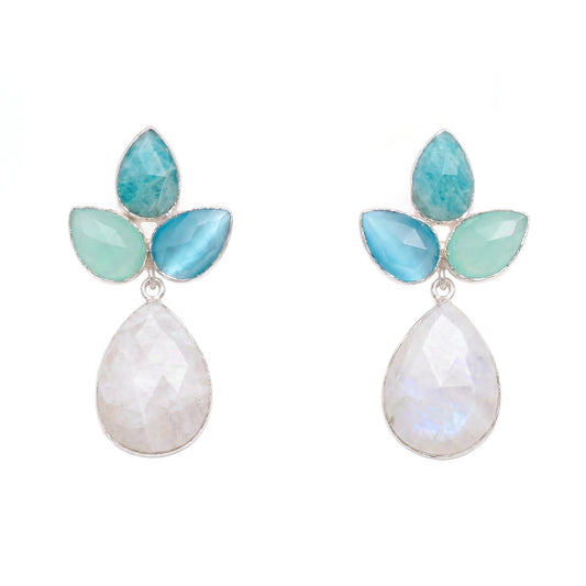 Pendientes Sauce Ed. Limitada Plata Azules, aguas y Piedra Lunar