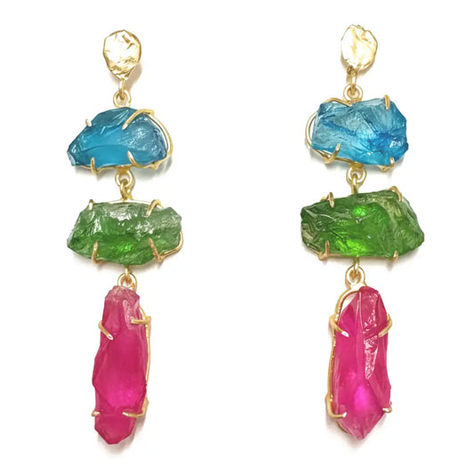 Pendientes Terral Rough Azul turquesa, Verde y Fucsia