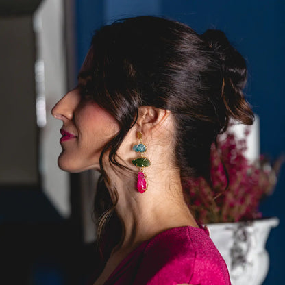 Pendientes Terral Rough Azul turquesa, Verde y Fucsia