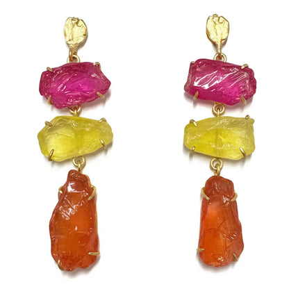 Terral Rough Earrings Fuchsia, Yellow and Orange