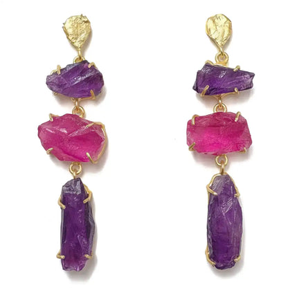 Terral Rough Earrings Purple and Fuchsia