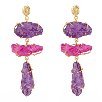 Terral Rough Earrings Purple and Fuchsia