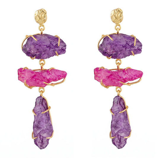 Pendientes Terral Rough Morado y Fucsia