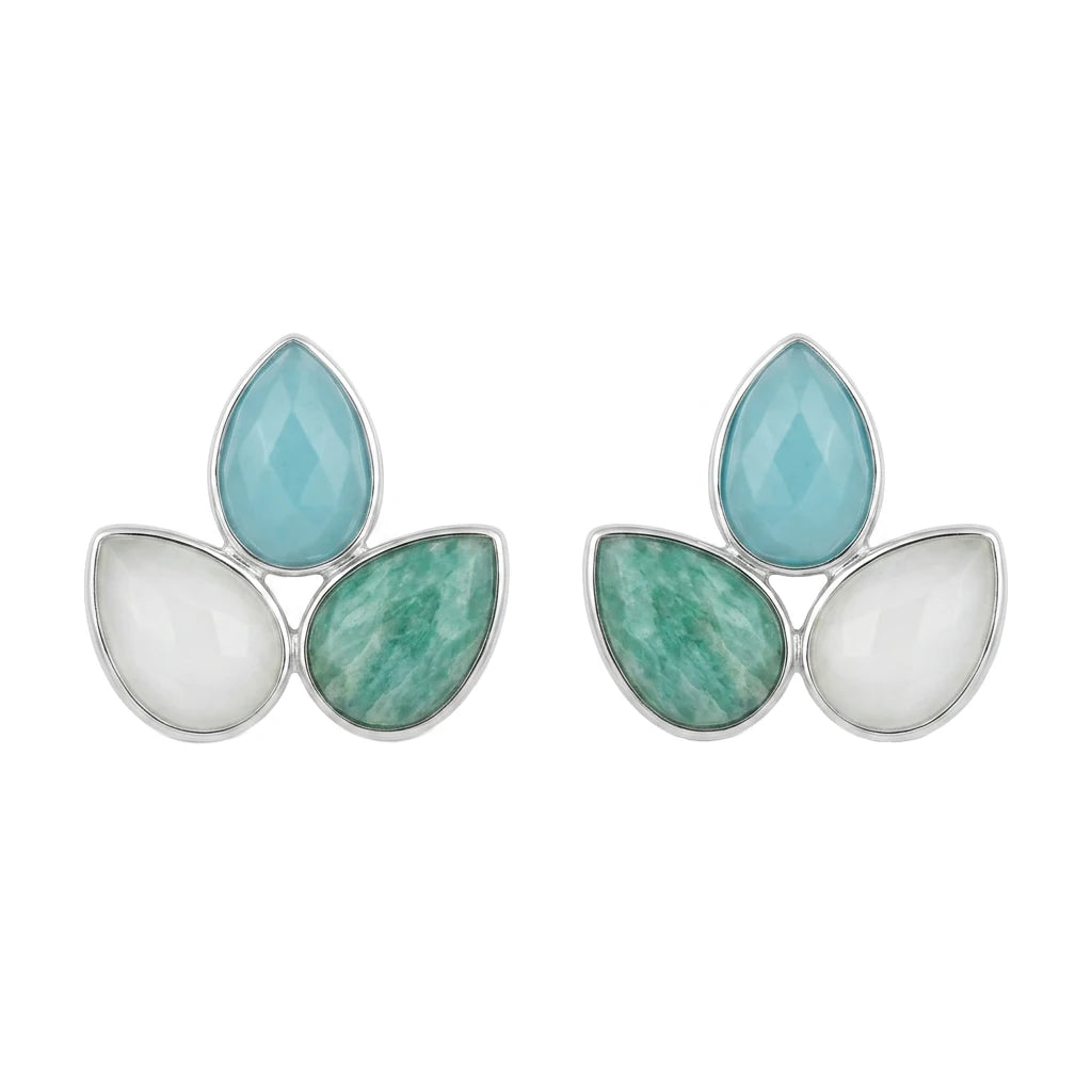 Pendientes Yoga Big Ed. Limitada Plata Verde Agua, Amazonita y Blanco
