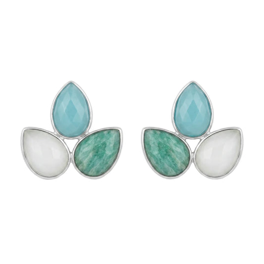 Pendientes Yoga Big Ed. Limitada Plata Verde Agua, Amazonita y Blanco