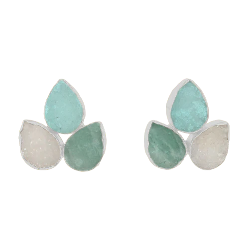 Pendientes Yoga Big Ed. Limitada Plata Verde Agua, Amazonita y Blanco