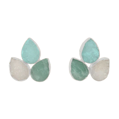 Pendientes Yoga Big Ed. Limitada Plata Verde Agua, Amazonita y Blanco