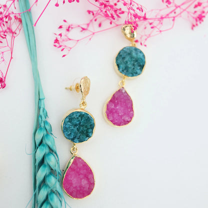 Pendientes Acanthus Turquesa y Fucsia mo