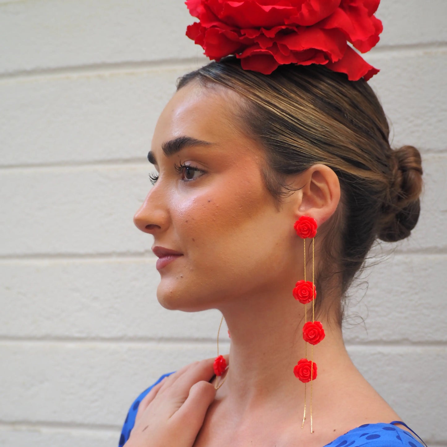 Pendientes Carmesí 4 Flores Rojo