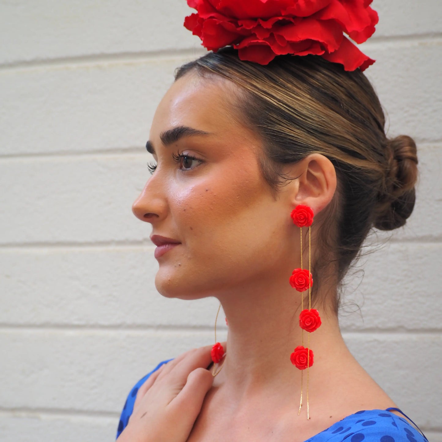 Pendientes Carmesí 4 Flores Rojo