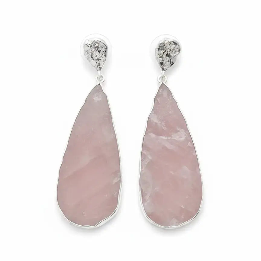 Pendientes Chloe Ed. Limitada Plata Rough Rosa Cuarzo