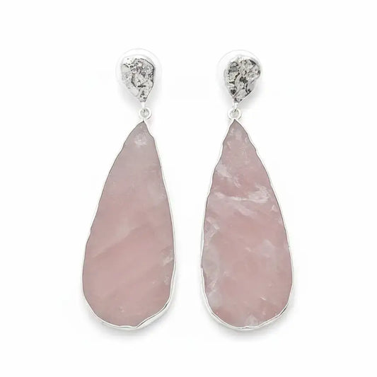 Pendientes Chloe Ed. Limitada Plata Rough Rosa Cuarzo