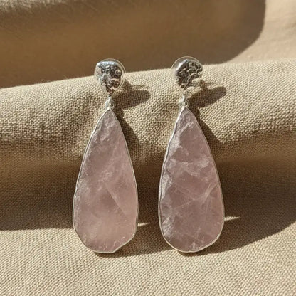 Pendientes Chloe Ed. Limitada Plata Rough Rosa Cuarzo