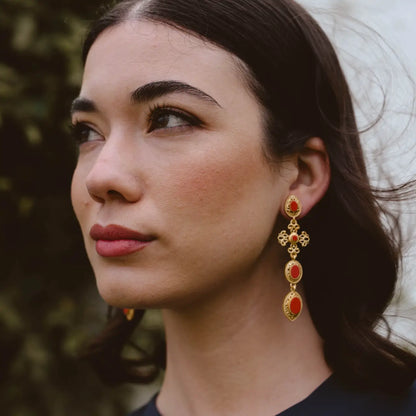 Pendientes Cruz Fuego Andaluz Rojo