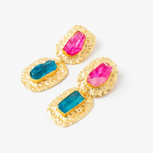 Pendientes Elenis Ed. Limitada Rough Fucsia y Azul Turquesa
