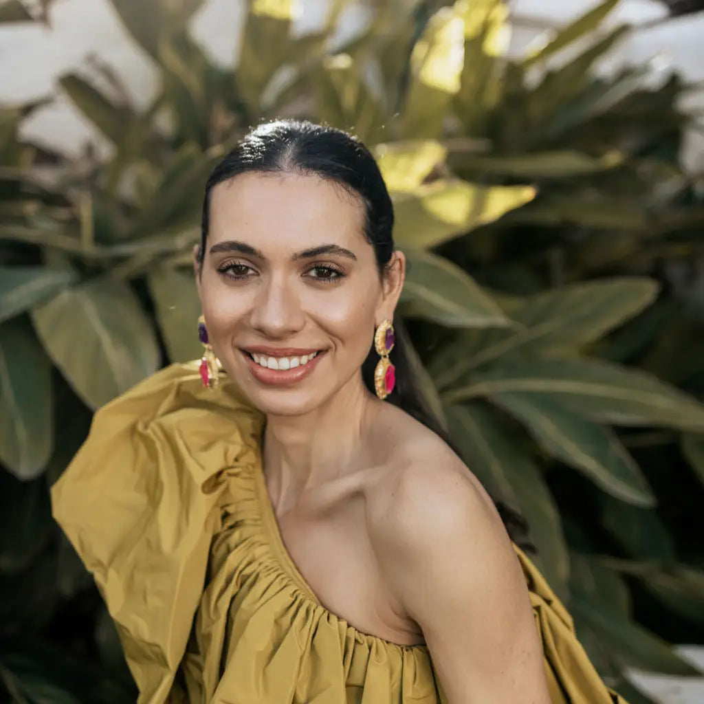 Pendientes Elenis Ed. Limitada Rough Morado y Fucsia