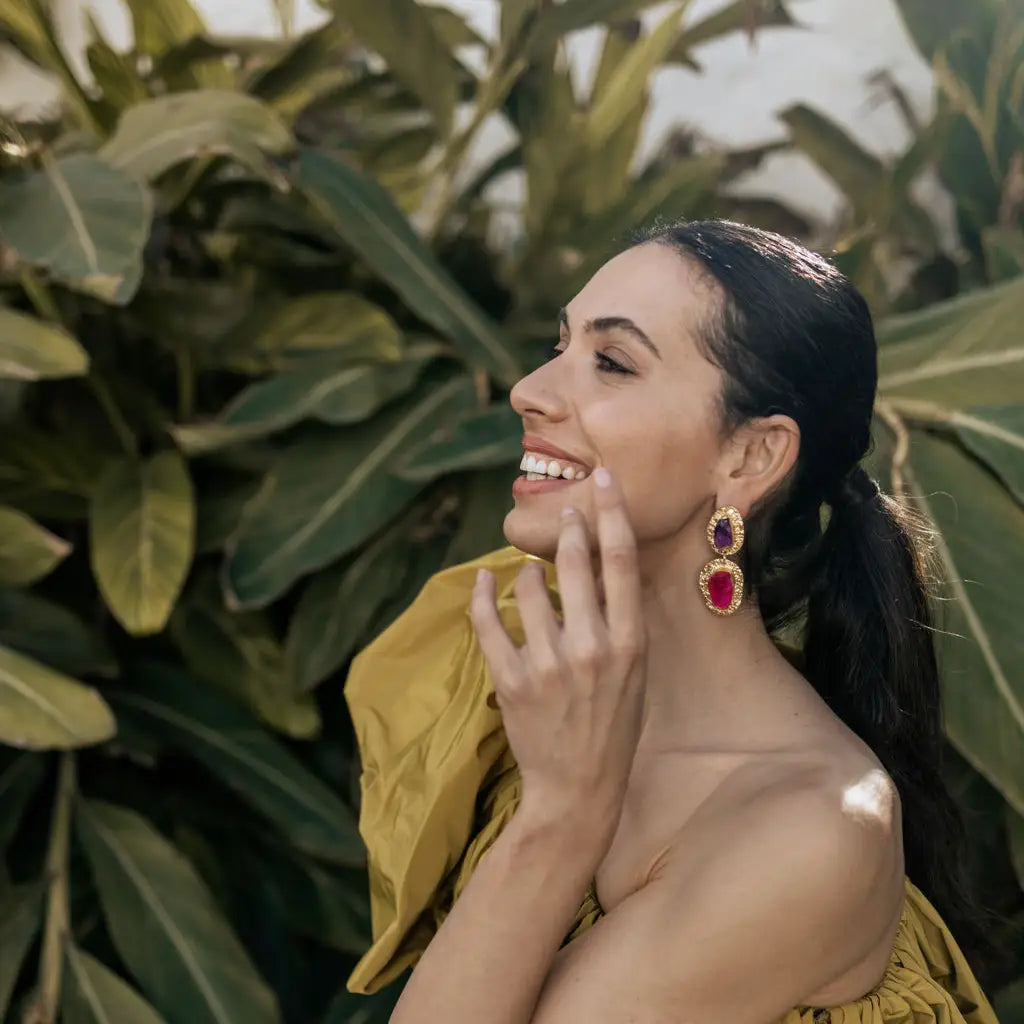 Pendientes Elenis Ed. Limitada Rough Morado y Fucsia