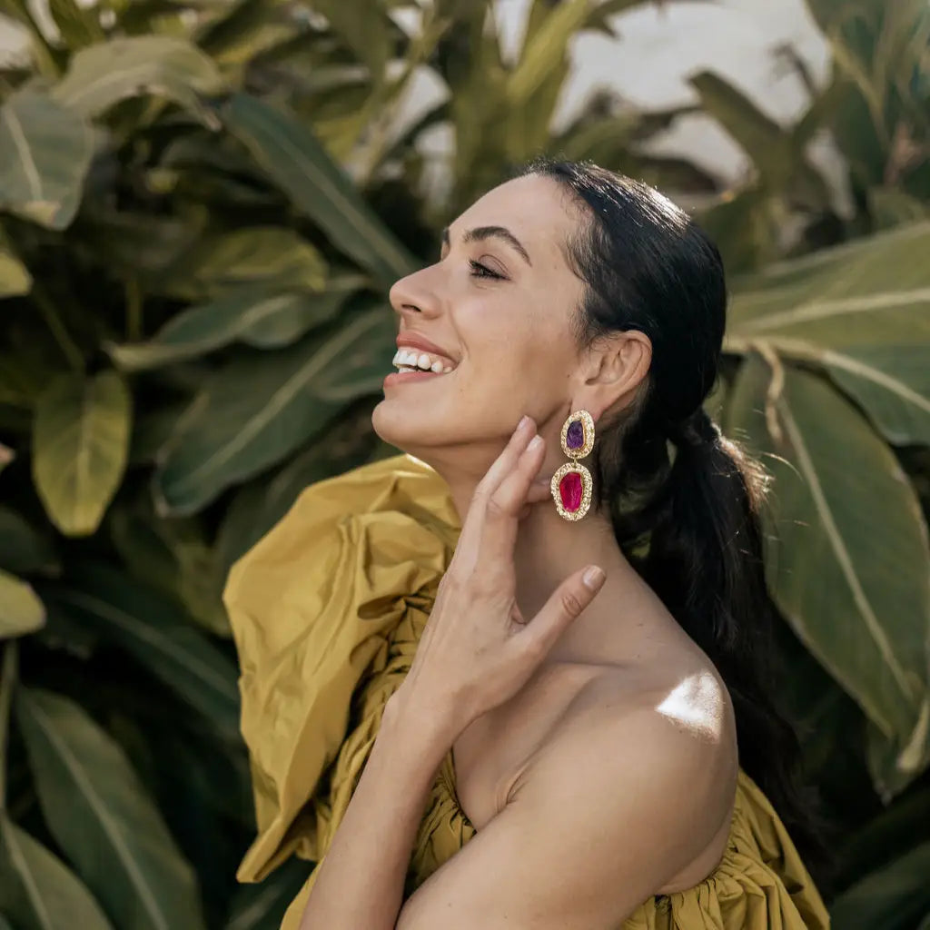 Pendientes Elenis Ed. Limitada Rough Morado y Fucsia