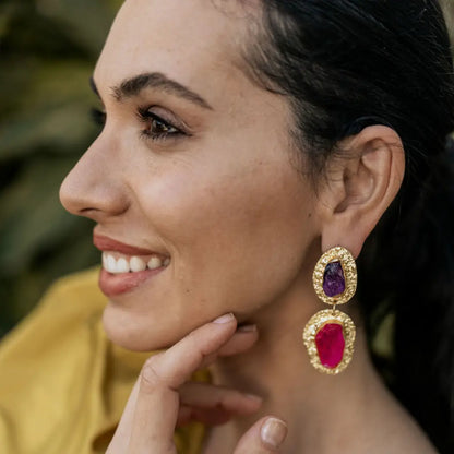 Pendientes Elenis Ed. Limitada Rough Morado y Fucsia