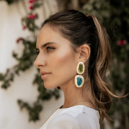 Pendientes Elenis Ed. Limitada Rough Verde y Azul Turquesa