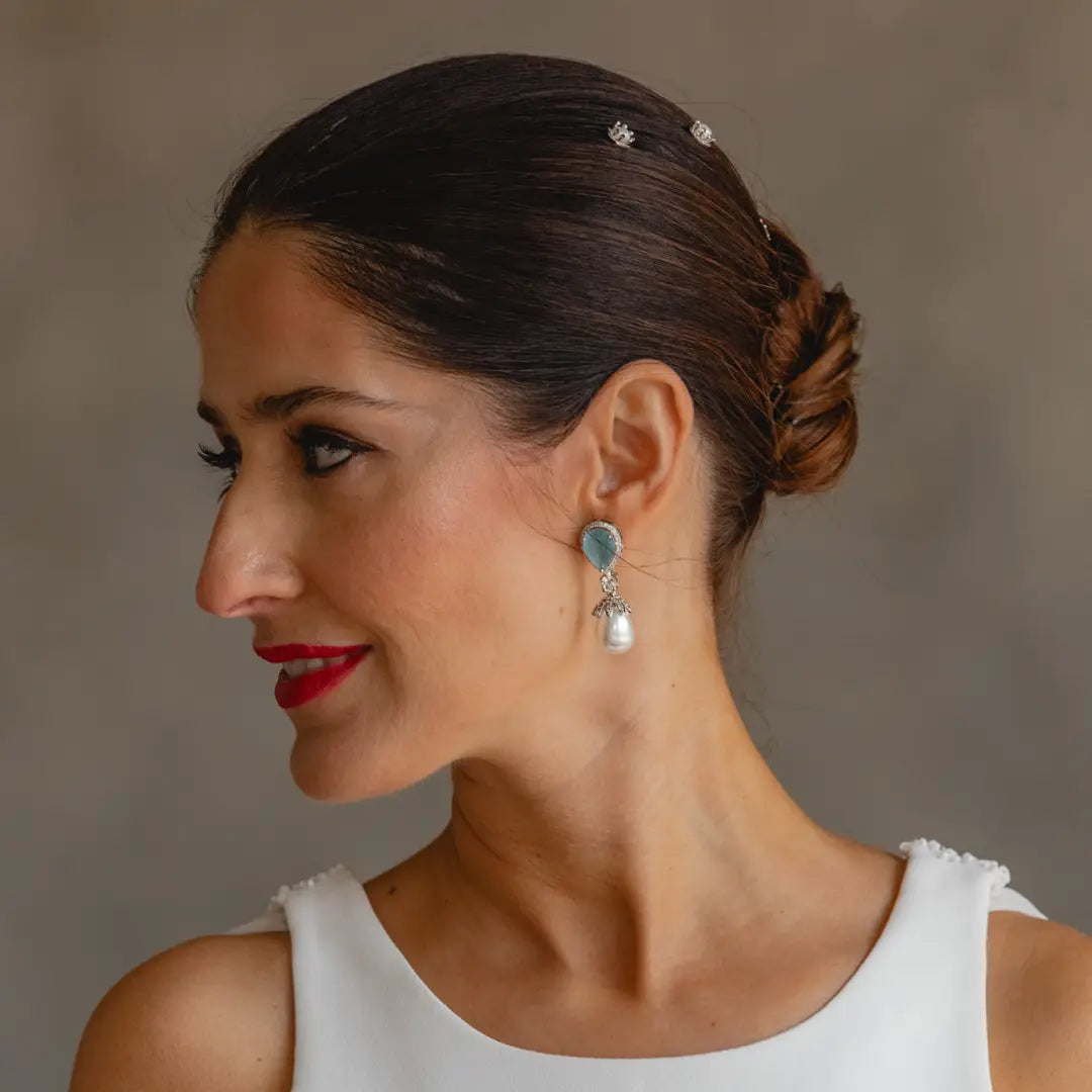 Pendientes Galera Plata Azul claro y Perla