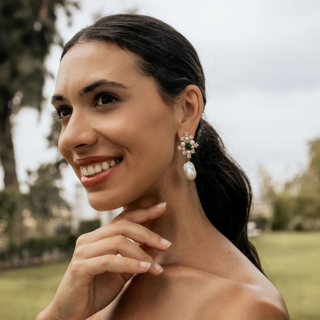 Pendientes Gallardo Shine, Verde y Perlas