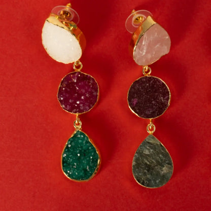 Pendientes Mademoiselle Blanco. Burdeos rosado y Verde