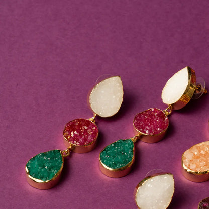 Pendientes Mademoiselle Blanco. Burdeos rosado y Verde