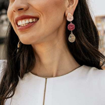 Pendientes Mademoiselle Ed. Limitada Rough Rosa Cuarzo. Rubí y Labradorita