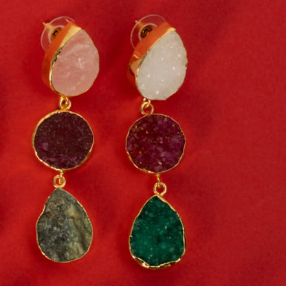Pendientes Mademoiselle Ed. Limitada Rough Rosa Cuarzo. Rubí y Labradorita