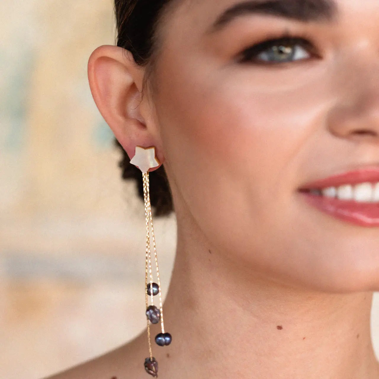 Pendientes Nebula Desmontable Blanco nácar y perla dark