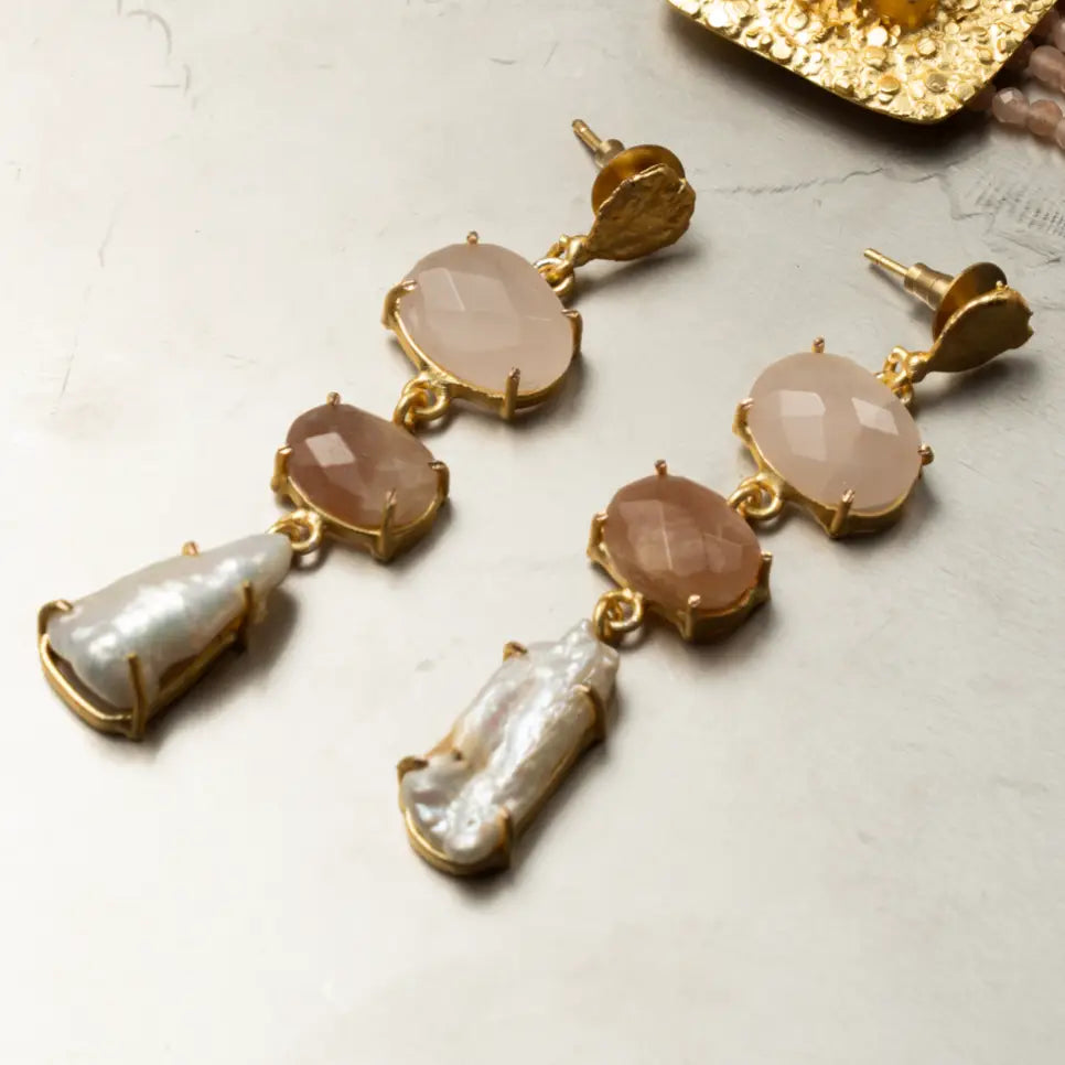 Pendientes Neda Rosa palo, Terracota soft y Perla