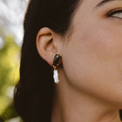 Pendientes Onice Verde Oscuro y Perla