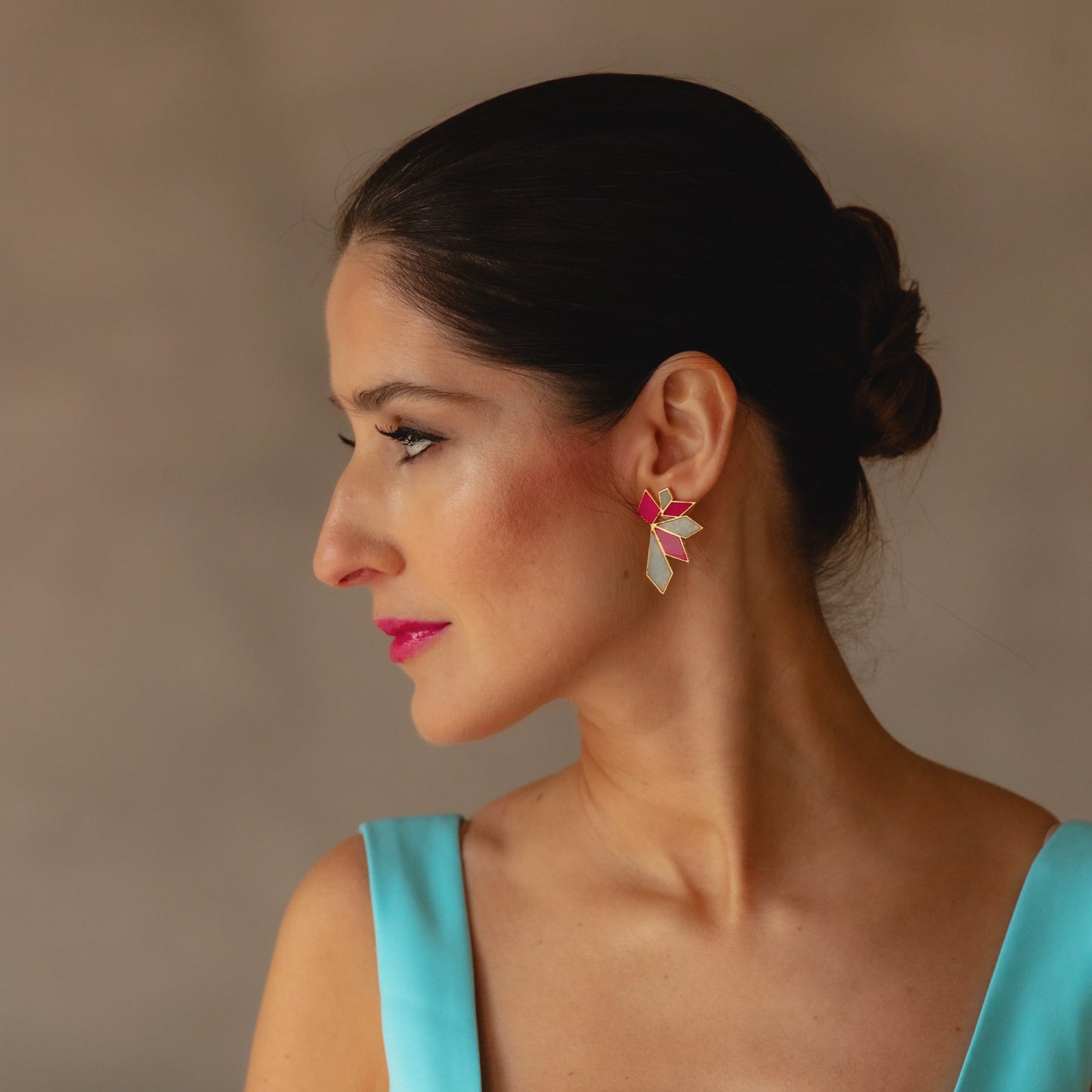 Pendientes Orava Fucsia y Verde agua