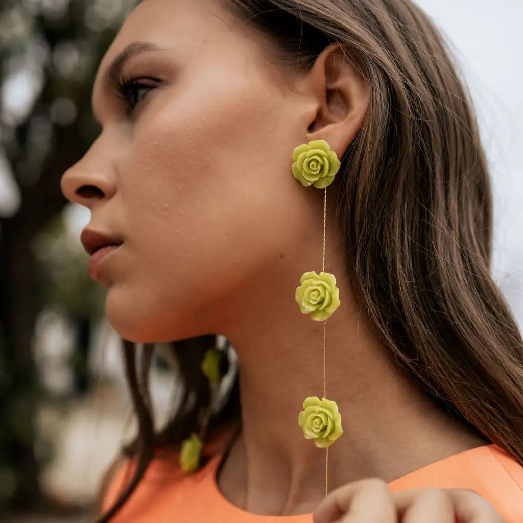 Pendientes Rociera 3 Flores Ed. Limitada Verde Lima