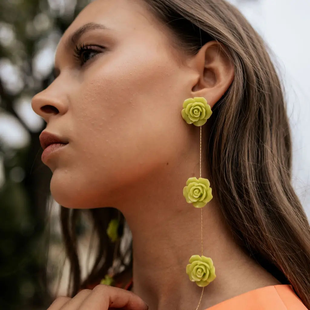 Pendientes Rociera 3 Flores Ed. Limitada Verde Lima