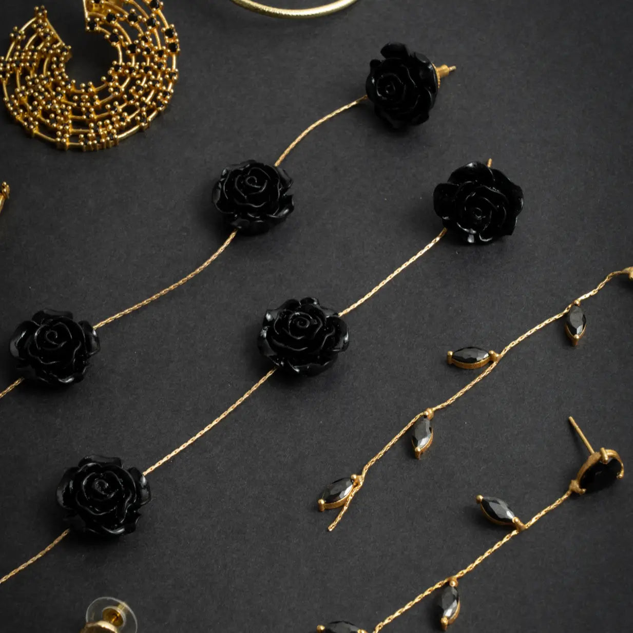 Pendientes Rociera 3 Flores Negro