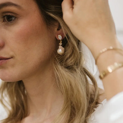 Baroque Blush Earrings with Moonstone and Pearl