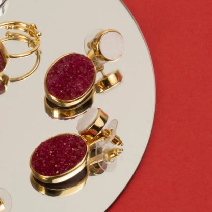Pendientes Rupia Desmontable Blanco y Burdeos Rosado