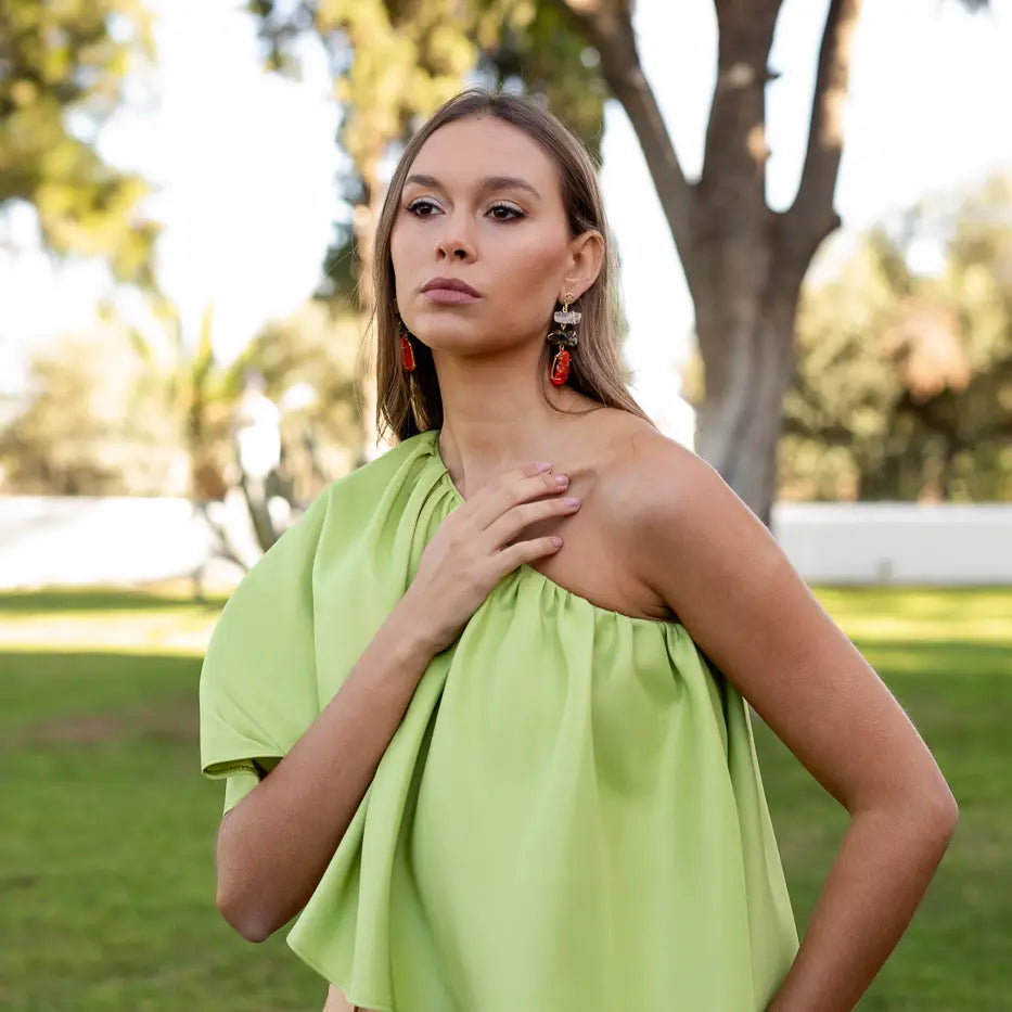 Pendientes Terral Rough Blanco, Verde y Naranja